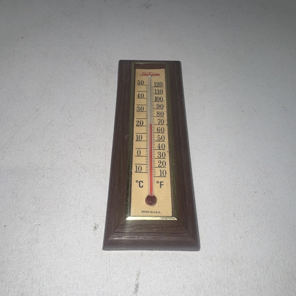 VTG Sunbeam‎ Logo Springfield Thermometer Brown Plastic Wall Hanging 7963